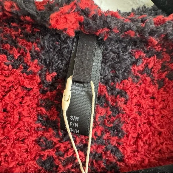 SKIMS Brick Buffalo Check Cozy Knit Robe – Red/Black (S/M) NWOT